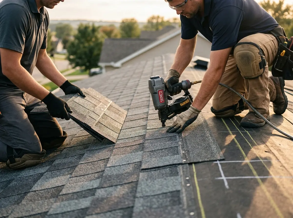 Professional roofer working on a residential roof in Cold Springs